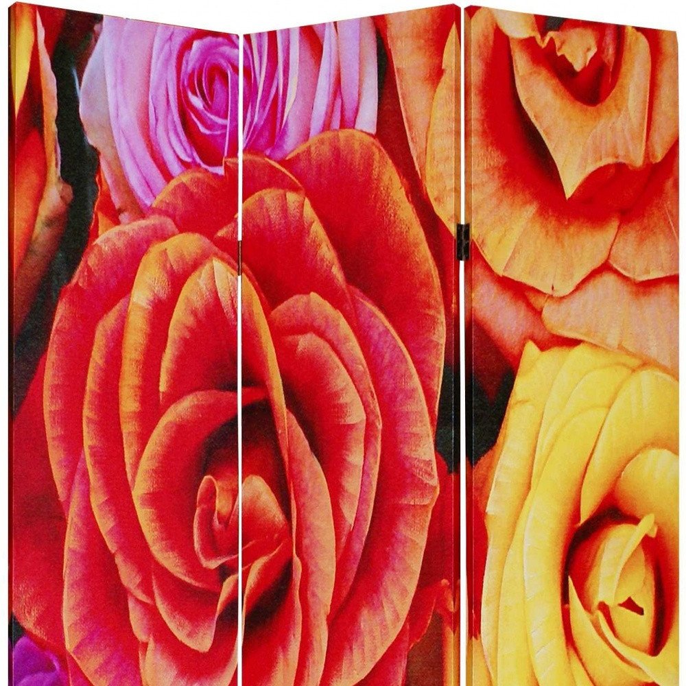 48 X 72 Multi Color Wood Canvas Daisy And Rose Screen