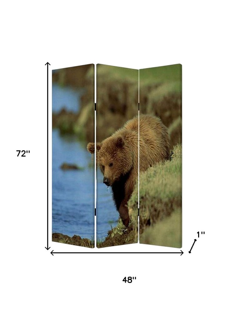 48" X 72" Multi Color Wood Canvas Bear Screen