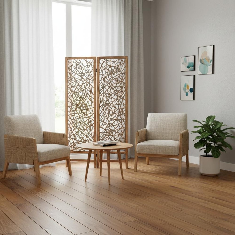 60 X 69 Brown 3 Panel Wood Foldable Screen