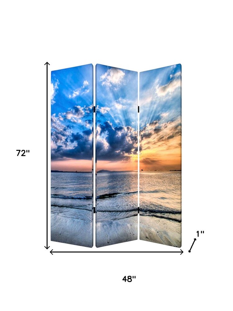 48" X 72" Multi Color Wood Canvas Seaside Serenity Screen