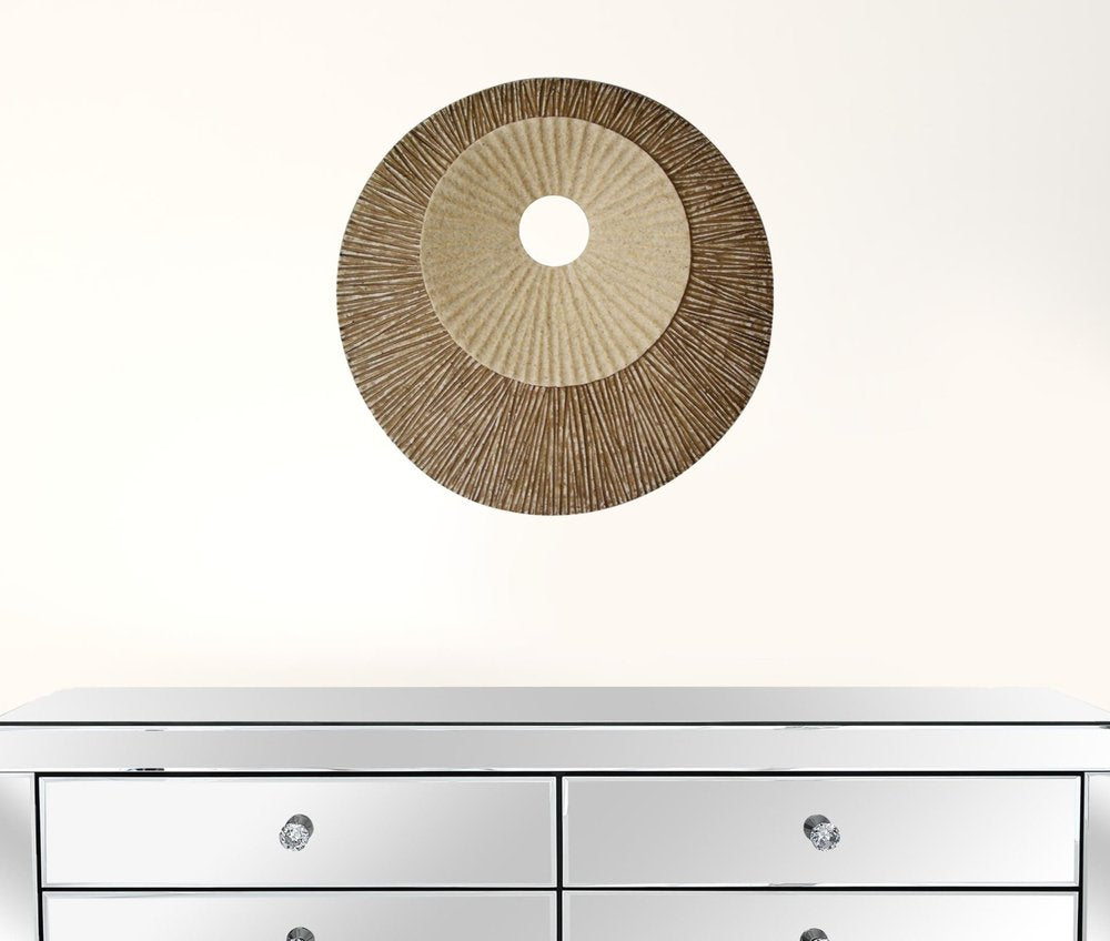 14" X 14" X 2" Brown Round Ribbed Wall Plaque