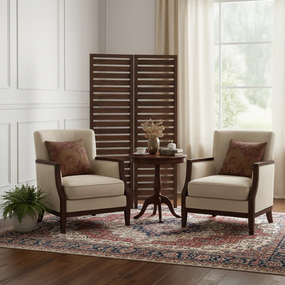 63" X 72" Brown 3 Panel Solid Wood Fortress Screen