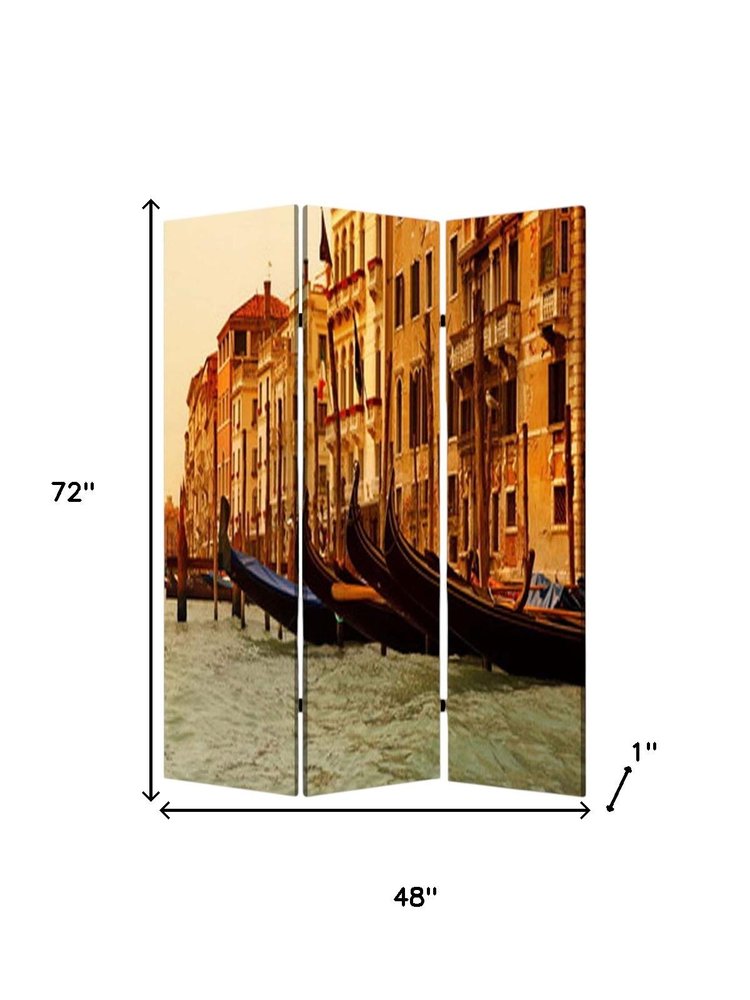 48" X 72" Multi Color Wood Canvas Venice Screen