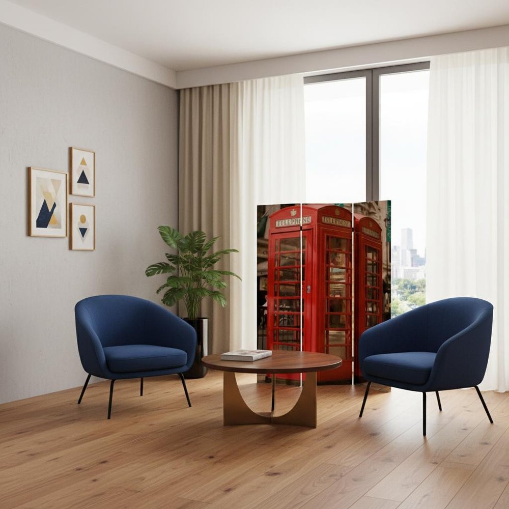 48" X 72" Multi Color Wood Canvas London Screen