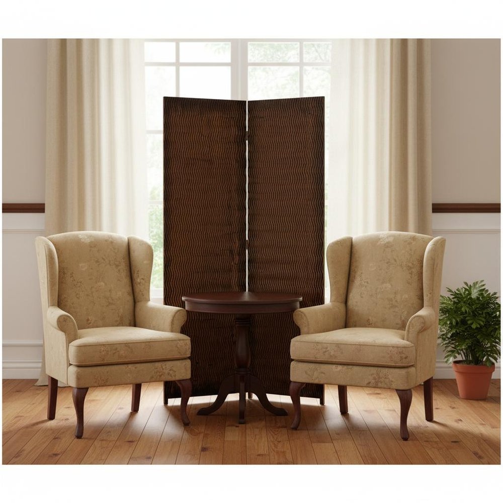 63" X 72" Brown Wood 3 Panel Screen