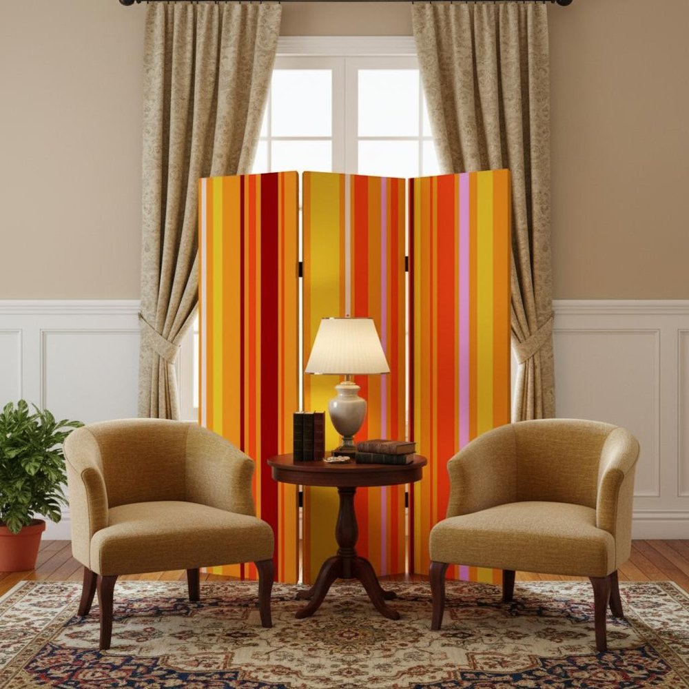 48 X 72 Multi Color Wood Canvas Deep Saffron Screen