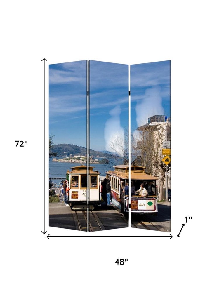 48" X 72" Multi Color Wood Canvas San Francisco Screen