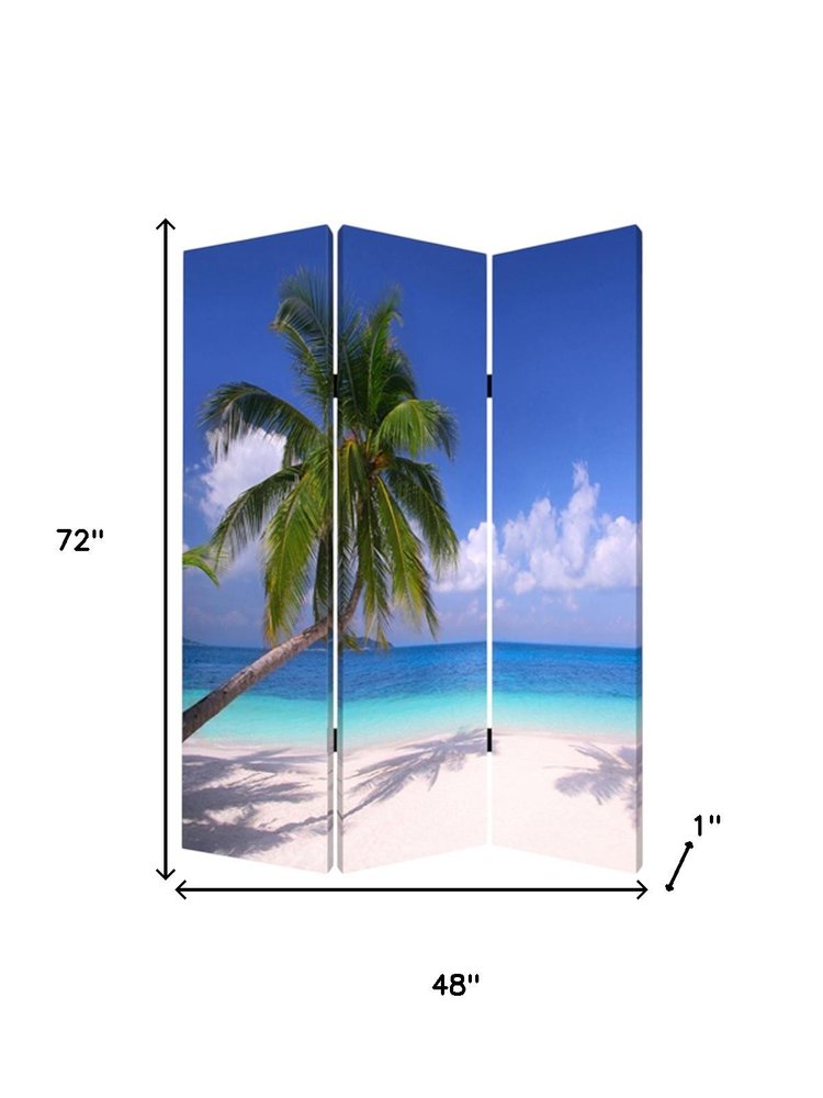 48 X 72 Multi Color Wood Canvas Palm Tripical Screen