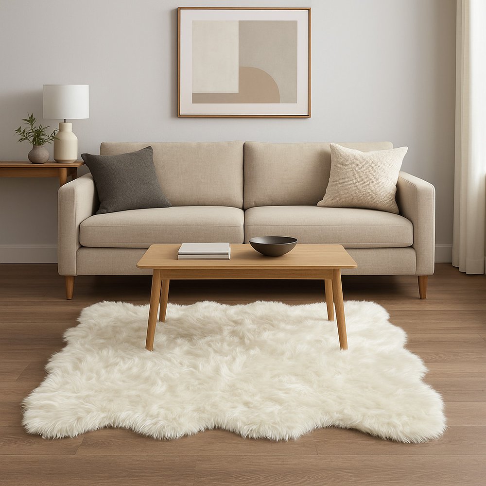 6' X 6' Off White Faux Fur Area Rug