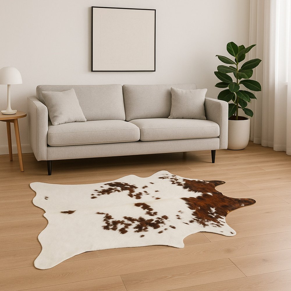 6' X 7' Brown And White Cowhide Cowhide Print Area Rug
