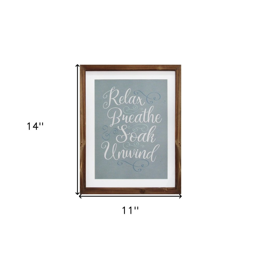 14" X 11" Relax Breathe Soak Unwind Brown Framed Bathroom Wall Art