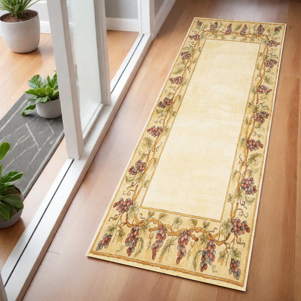 9' X 13' Ivory Brown And Green Wool Floral Vines Hand Tufted Area Rug