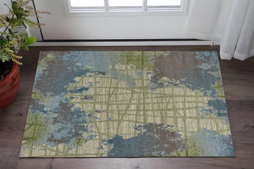 3' X 5' Blue and Green Abstract Area Rug