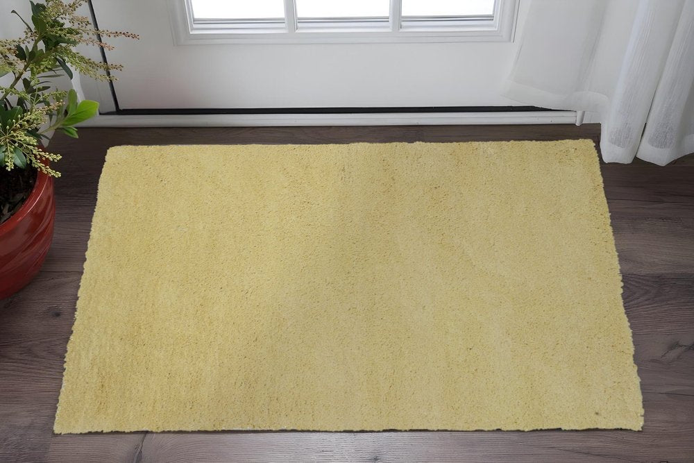 3' X 5' Canary Yellow Shag Hand Woven Area Rug