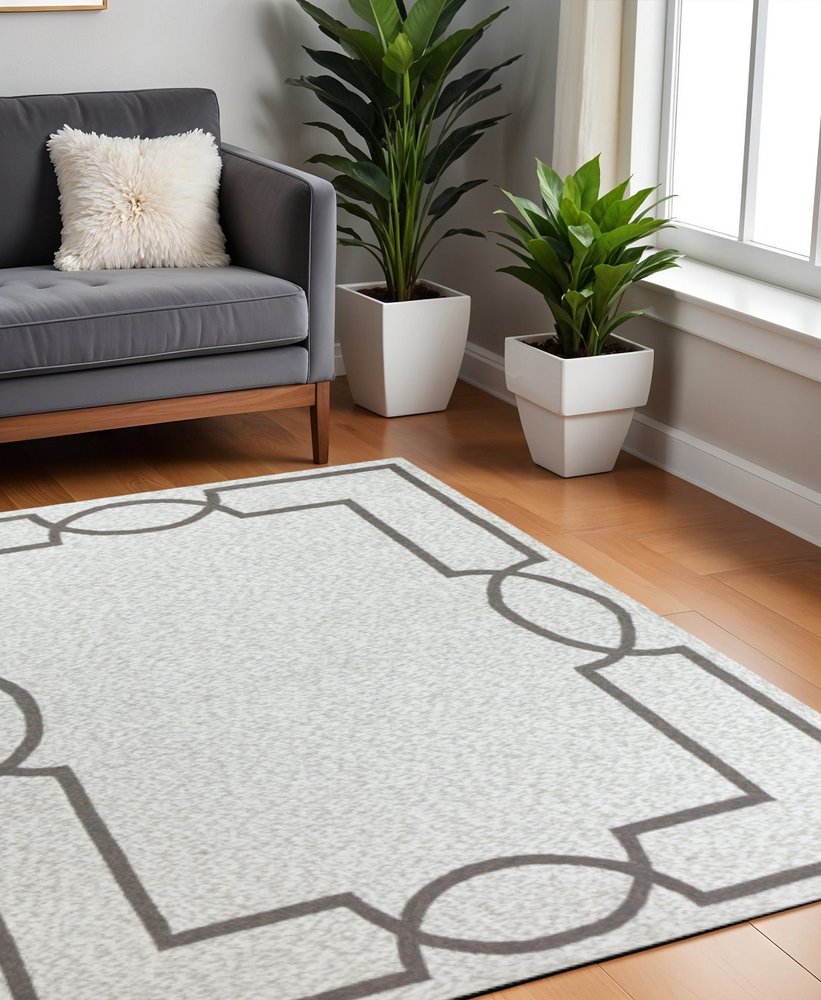 7' X 7' Oatmeal Ivory Geometric Hand Hooked Area Rug