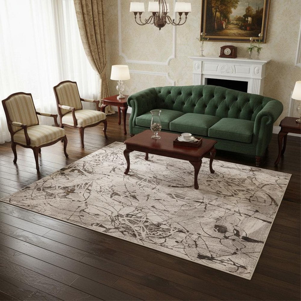 5' X 8' Ivory Gray And Brown Abstract Area Rug