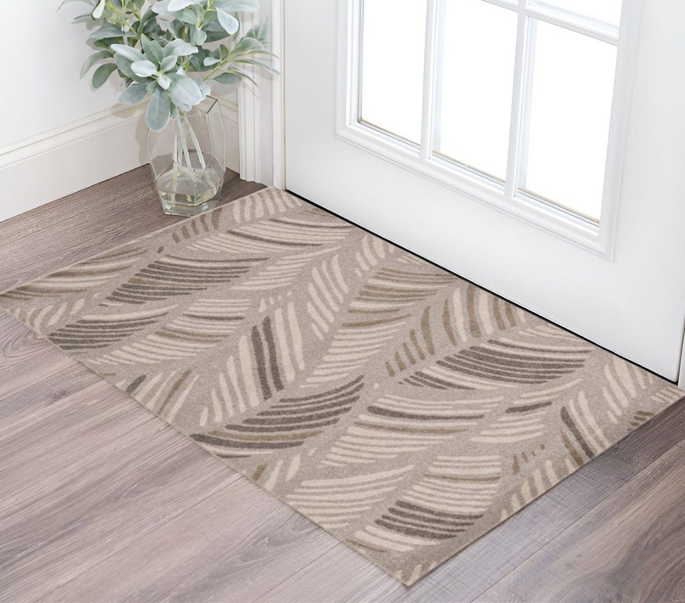 3' X 5' Beige And Brown Tropical Botanical Area Rug