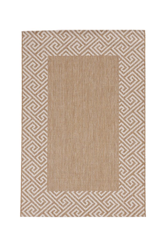 8' Natural And Beige Geometric Round Rug