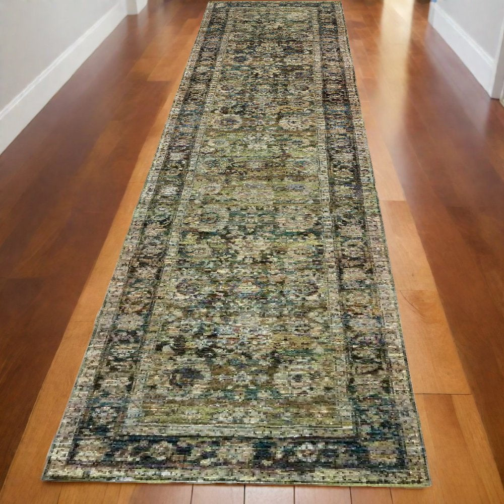8' X 10' Green And Brown Floral Area Rug