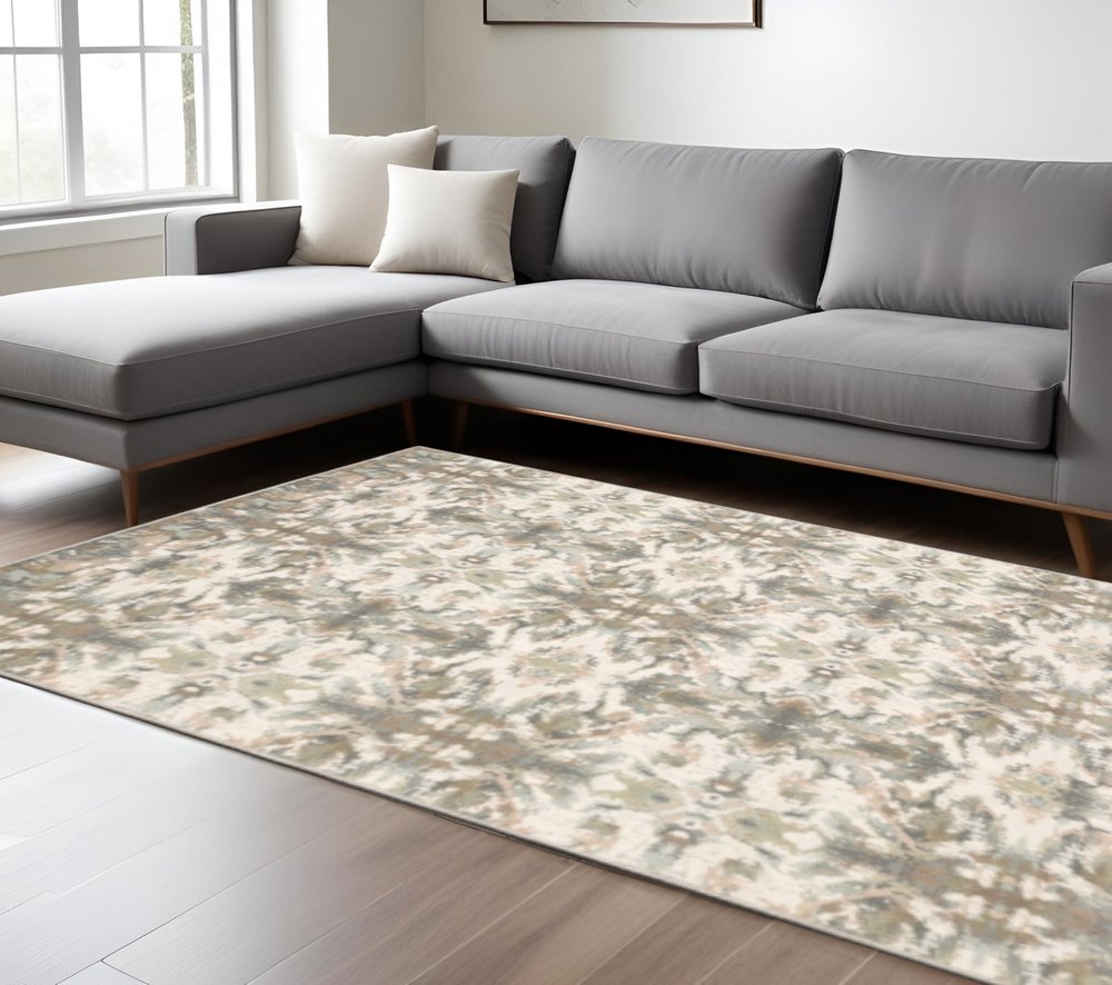 7' Ivory Gray Abstract Ikat Indoor Runner Rug