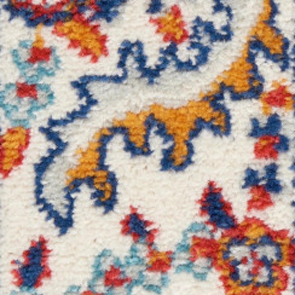 8' Red And Ivory Medallion Distressed Runner Rug