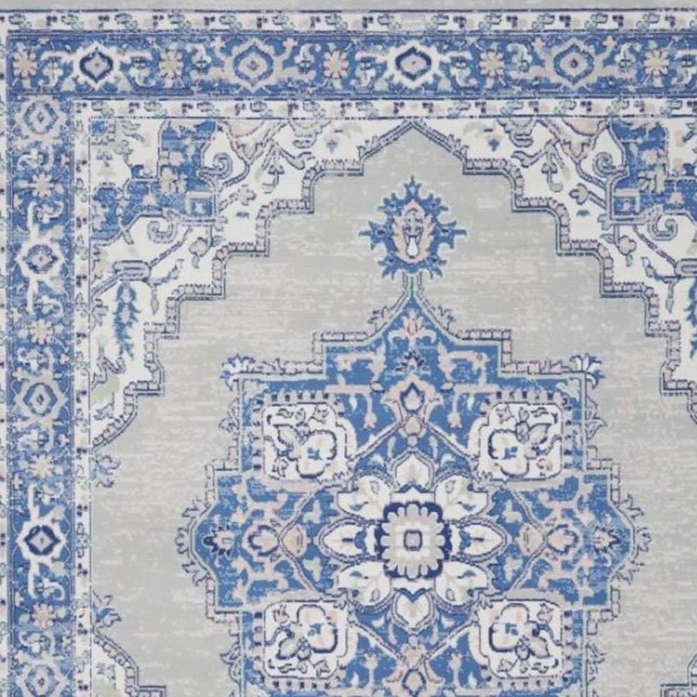 6' X 9' Blue And Gray Floral Area Rug
