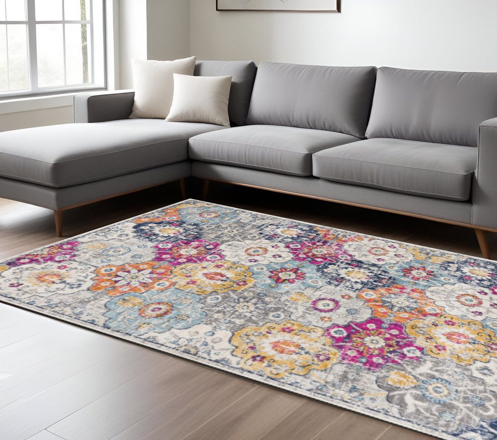 12' X 18' Rust Floral Washable Non Skid Area Rug