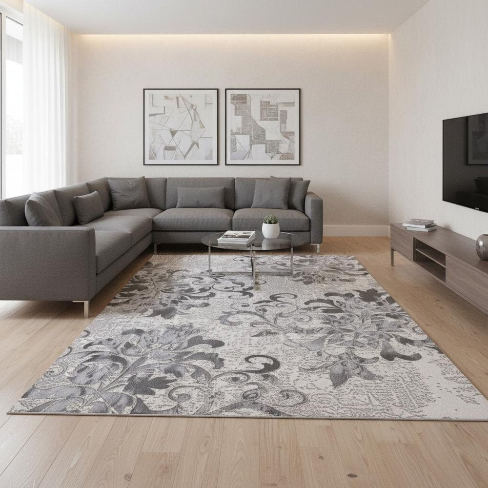 6' X 9' Blue Damask Power Loom Area Rug