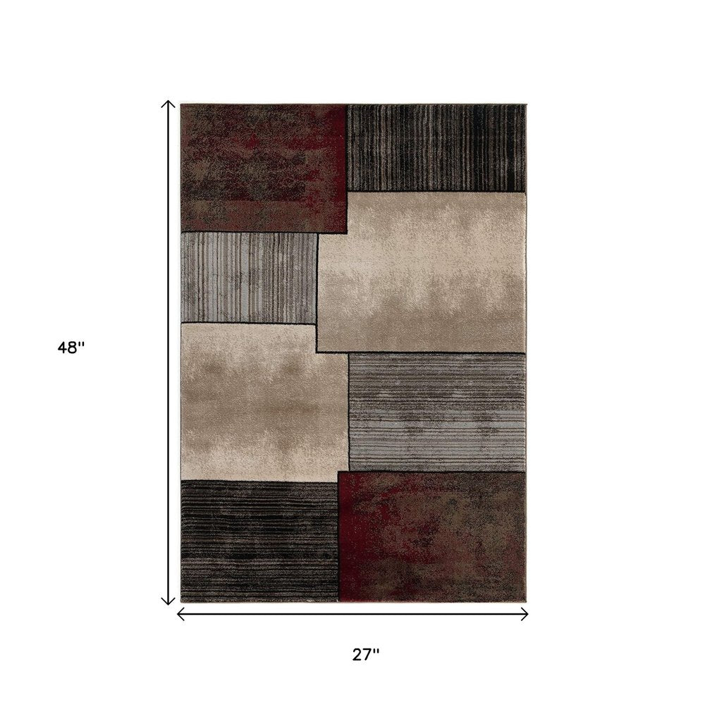 2' X 4' Beige And Brown Abstract Shag Area Rug