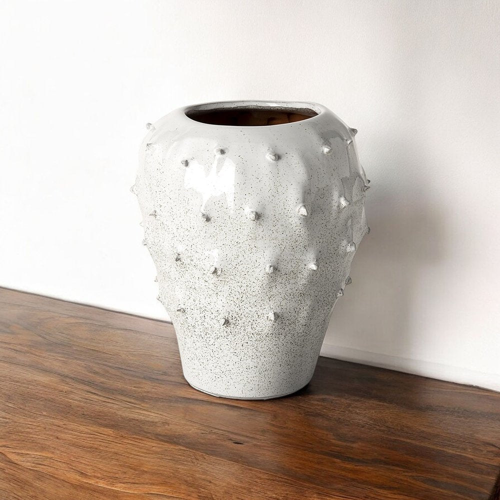 11" White Abstract Cylinder Ceramic Table Vase