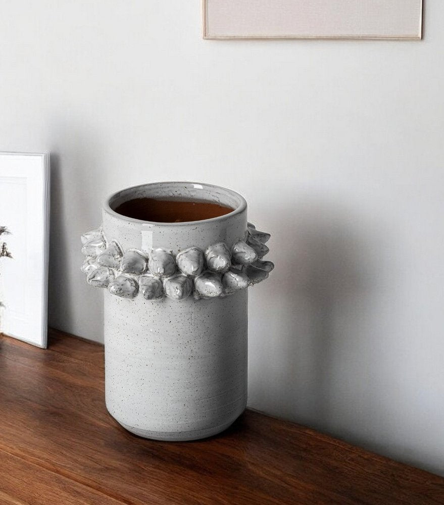 7" Gray Abstract Cylinder Spikey Ceramic Table Vase