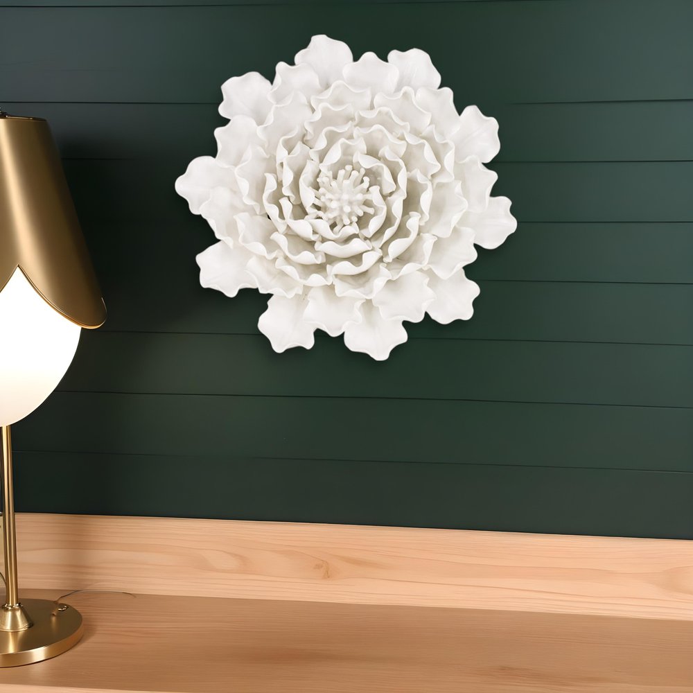9" Off White Ceramic Flower Hanging Dimensional Sculpture