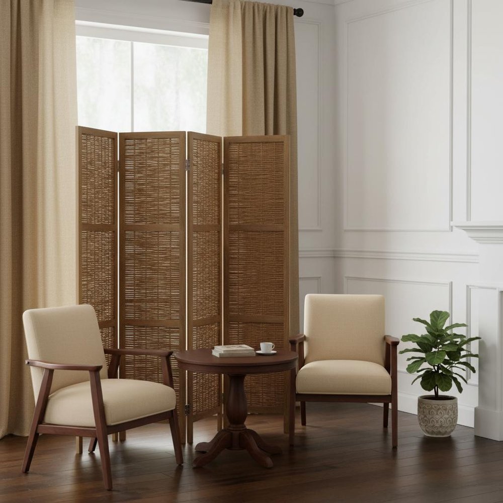 Brown Willow Four Panel Room Divider Screen