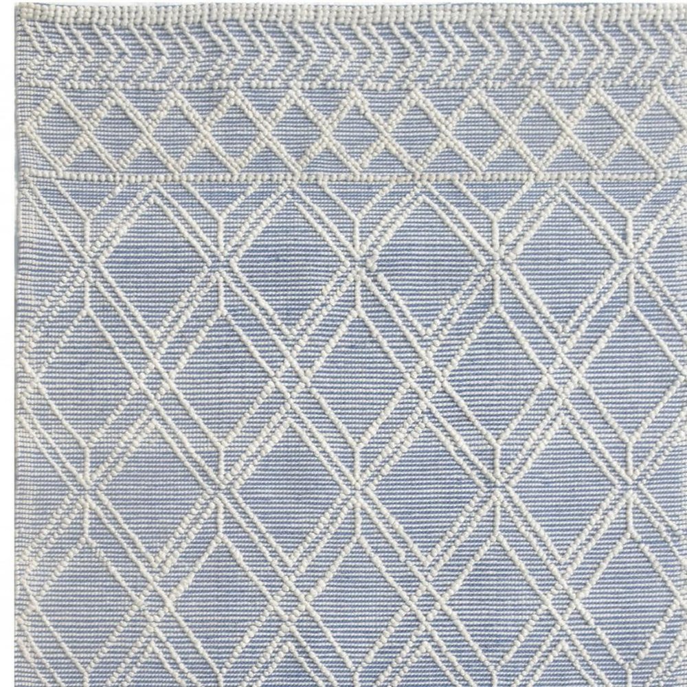 6' X 9' Blue and Ivory Geometric Handmade Area Rug