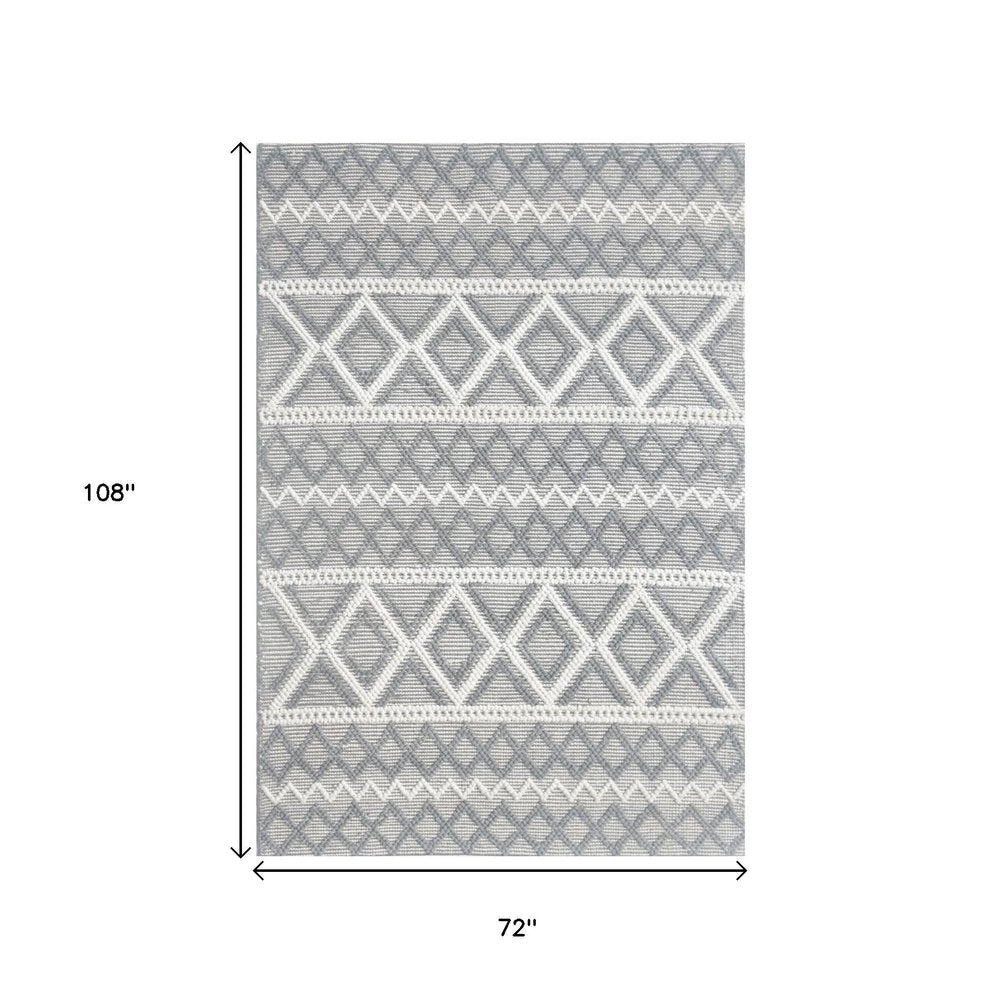 6' X 9' Gray and Ivory Geometric Handmade Area Rug