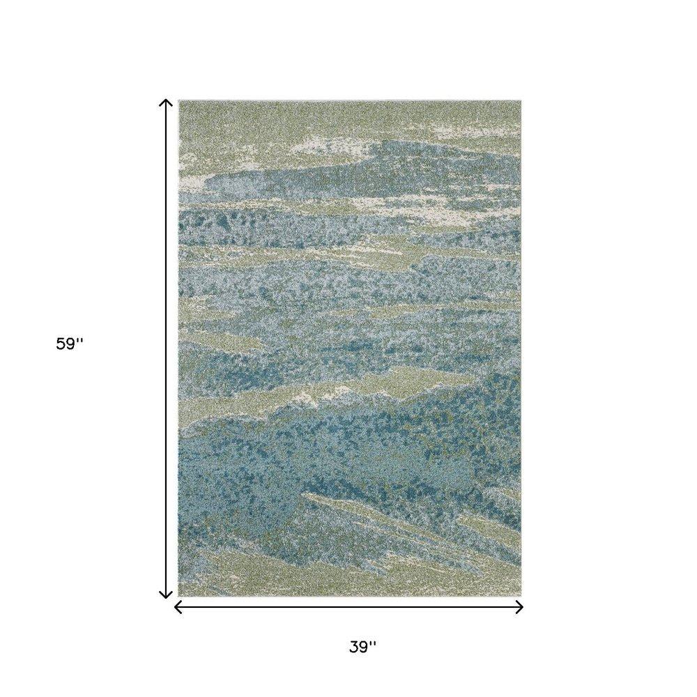 3' X 5' Blue And Green Abstract Area Rug