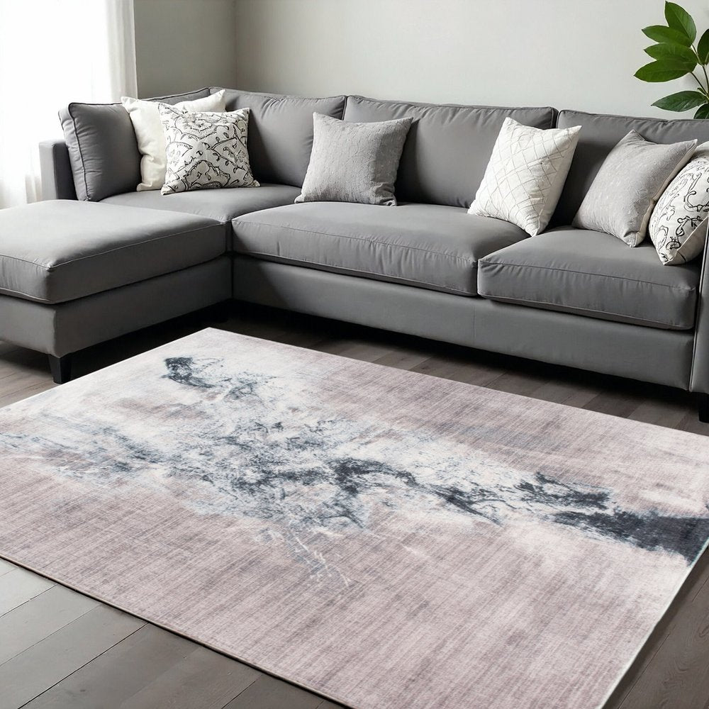 6' X 9' Sand Ivory And Black Abstract Area Rug