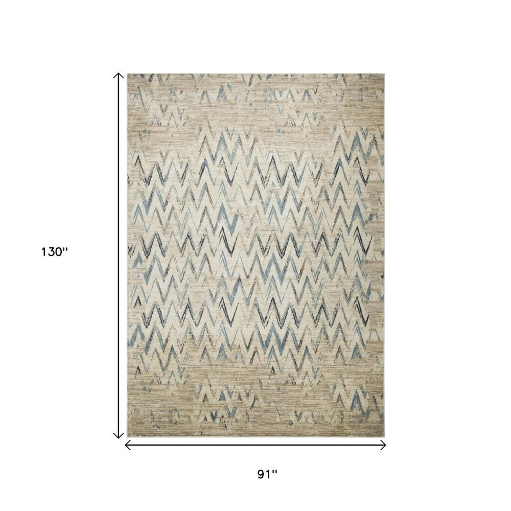 8' X 11' Ivory And Blue Chevron Area Rug