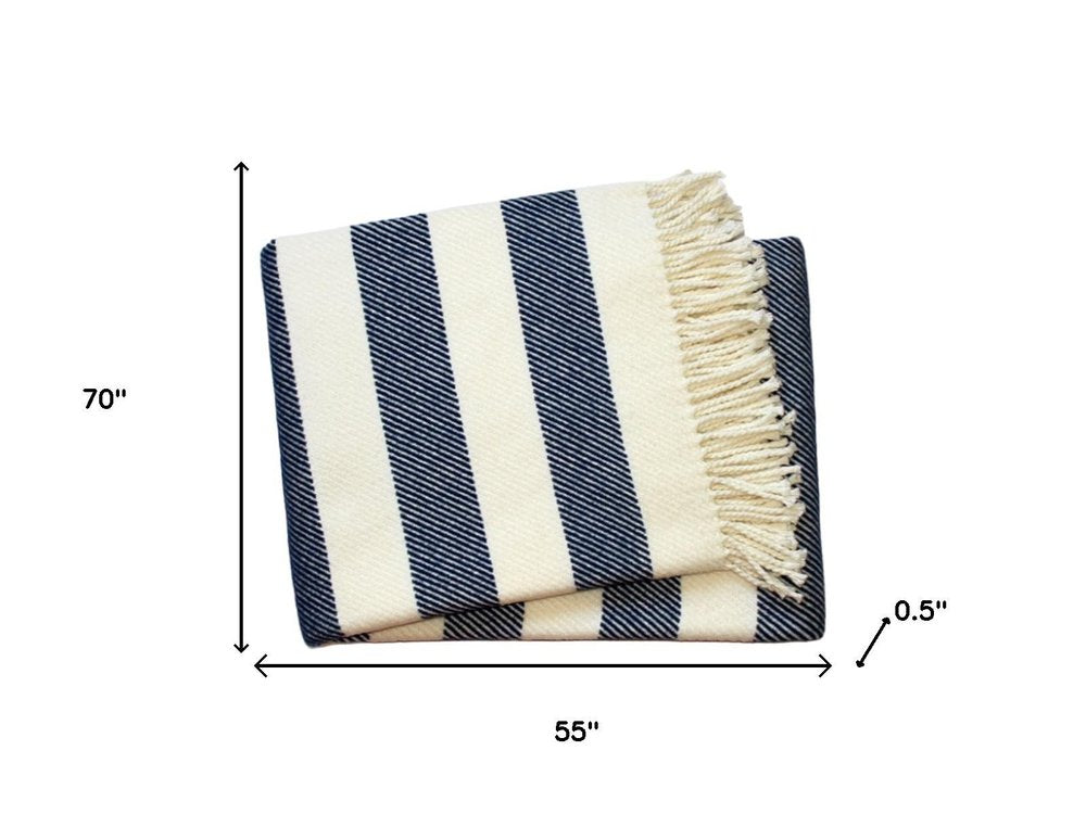 55" X 70" Cream Striped Cotton Plush Throw Blanket