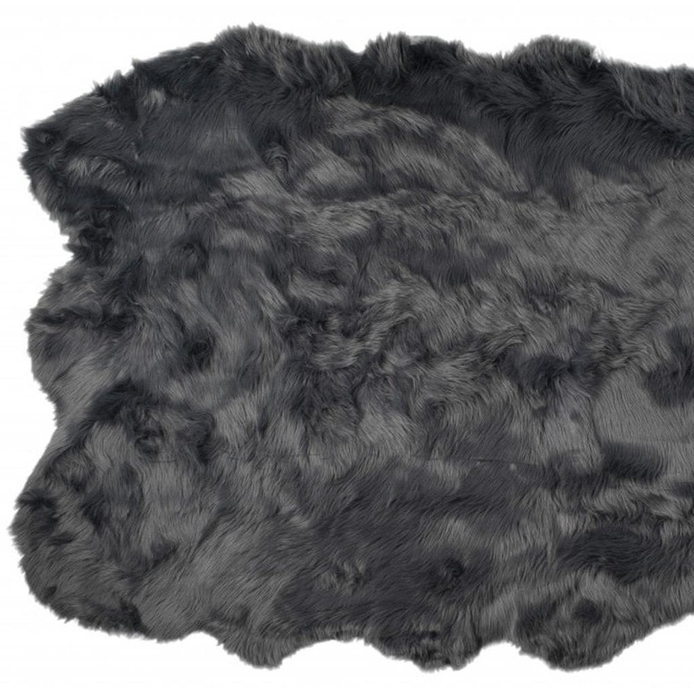 5' X 6' Grey Faux Fur Washable Non Skid Area Rug