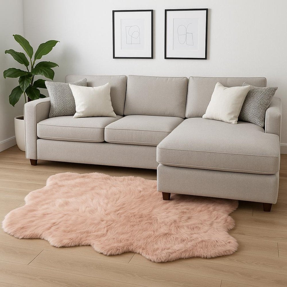 5' X 6' Pink Faux Sheepskin Shag Washable Area Rug