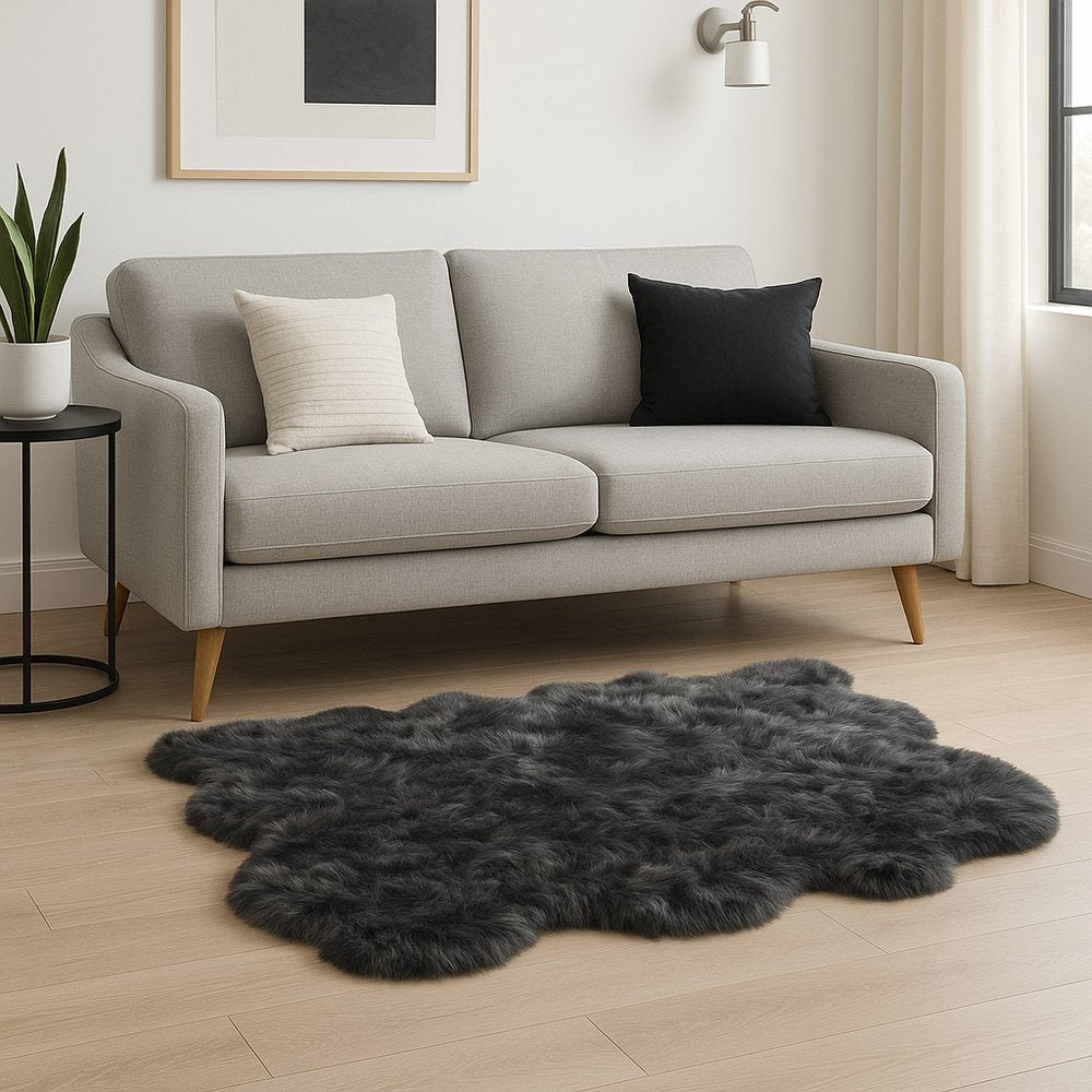 6' X 6' Grey Faux Fur Washable Non Skid Area Rug