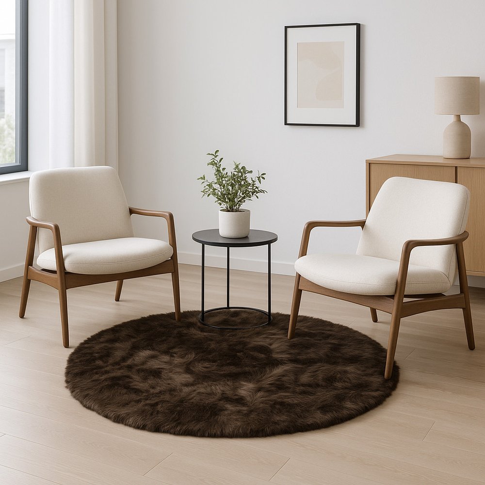 6' X 6' Chocolate Round Faux Fur Washable Non Skid Area Rug