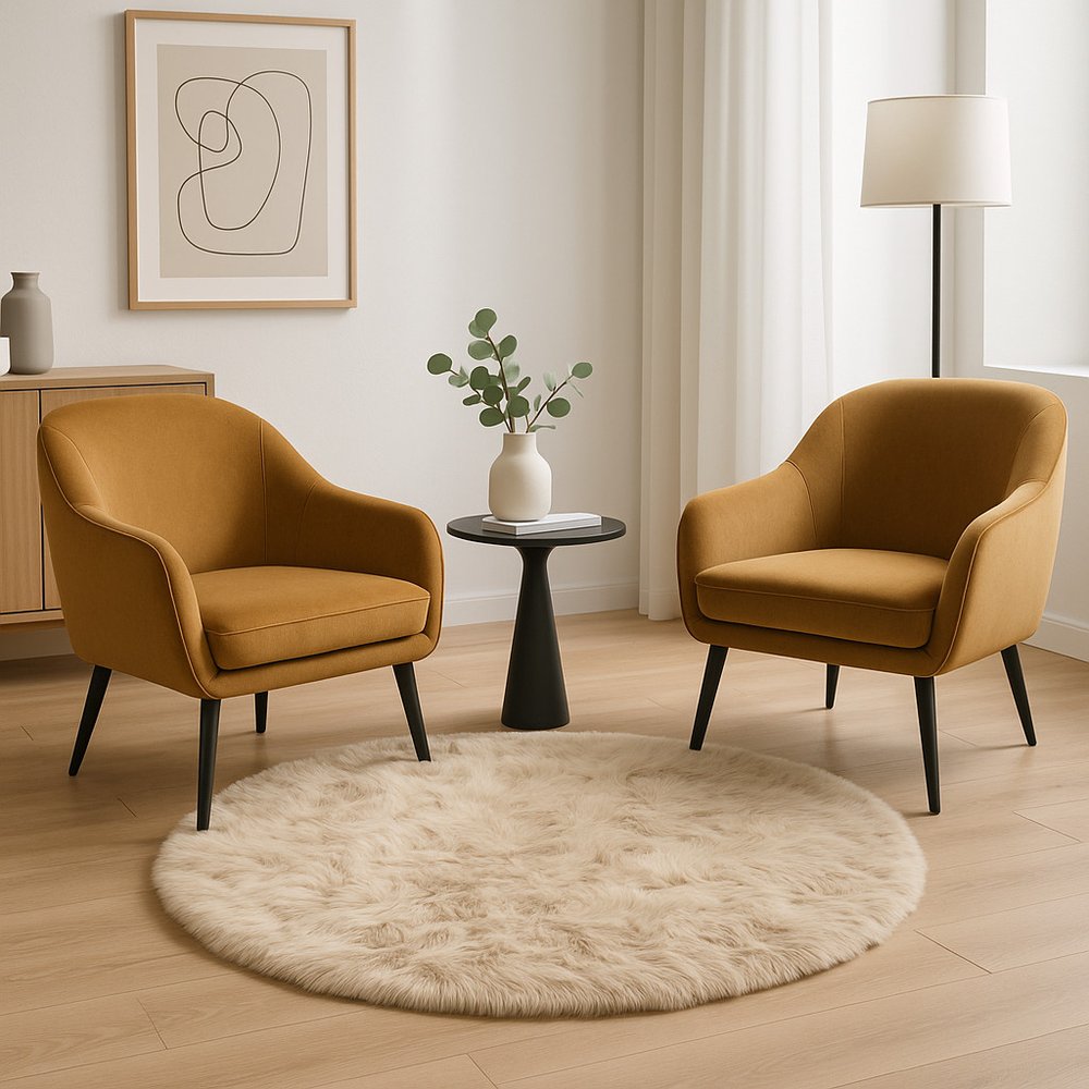 6' X 6' Taupe Round Faux Fur Washable Non Skid Area Rug