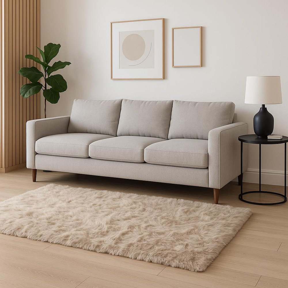 5' X 8' Taupe Faux Fur Non Skid Area Rug