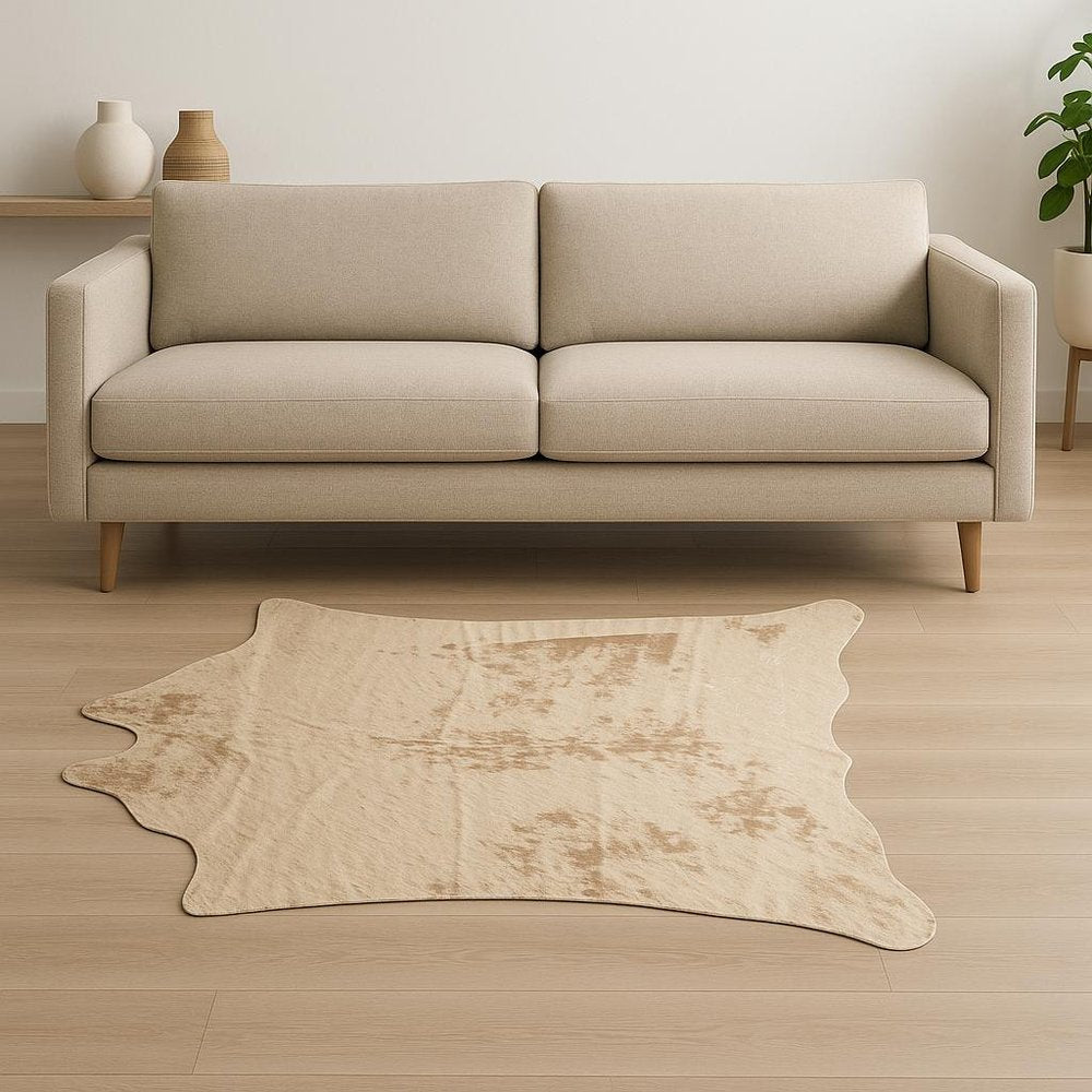 4' X 5' Off White And Silver Faux Cowhide Animal Print Washable Area Rug