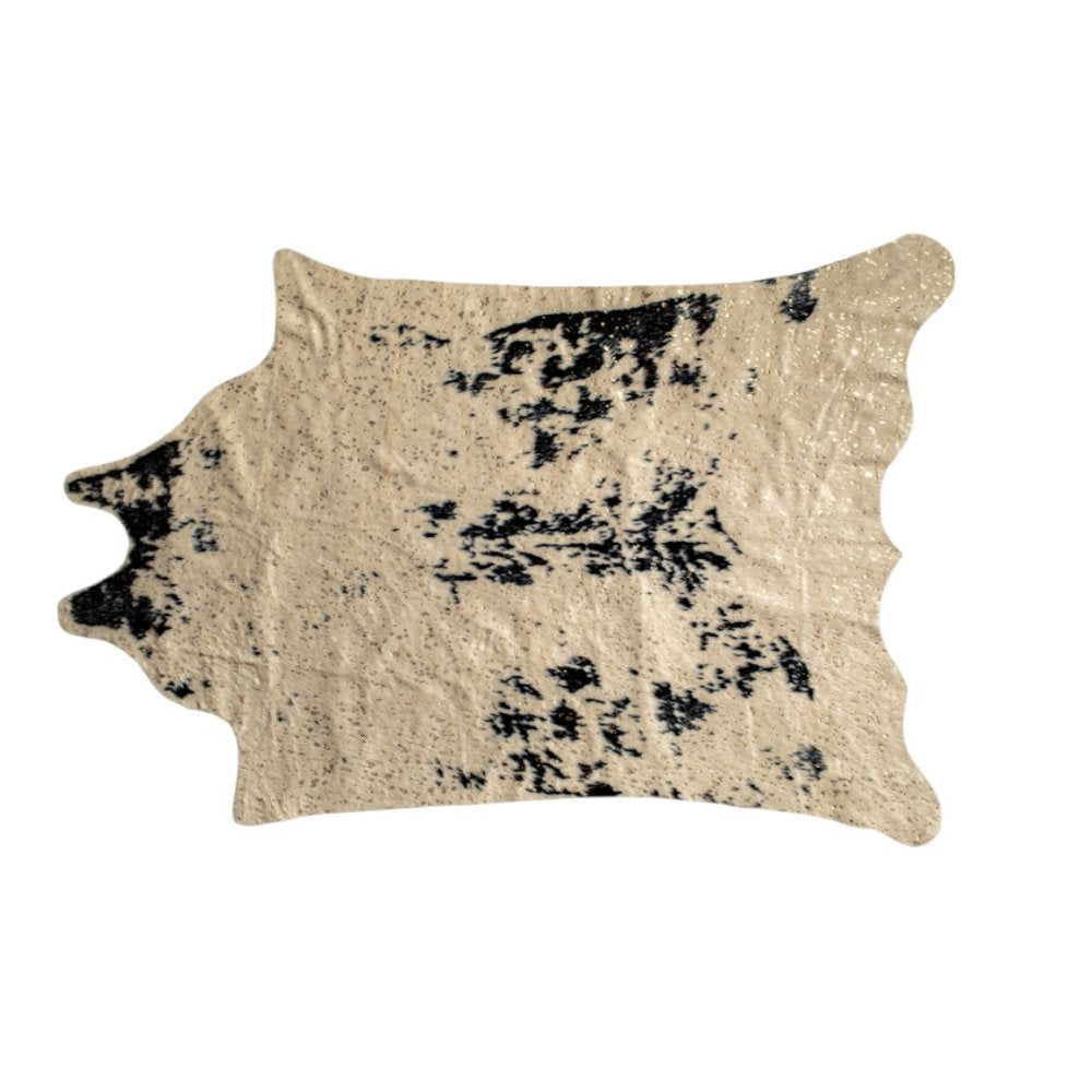 5' X 8' Off White Black and Gold Faux Cowhide Washable Area Rug
