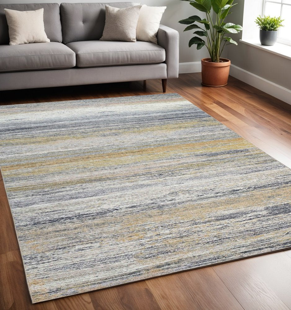 5' X 8' Gold Abstract Stain Resistant Area Rug