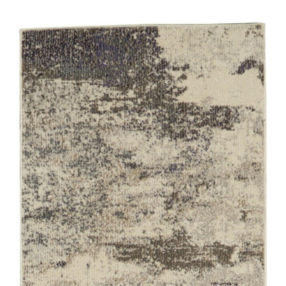 2' X 6' Ivory And Grey Abstract Power Loom Non Skid Runner Rug