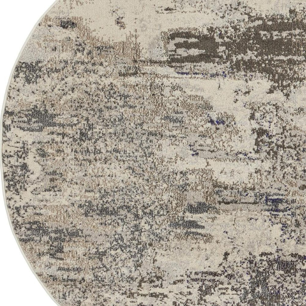 4' X 4' Ivory And Grey Round Abstract Power Loom Non Skid Area Rug